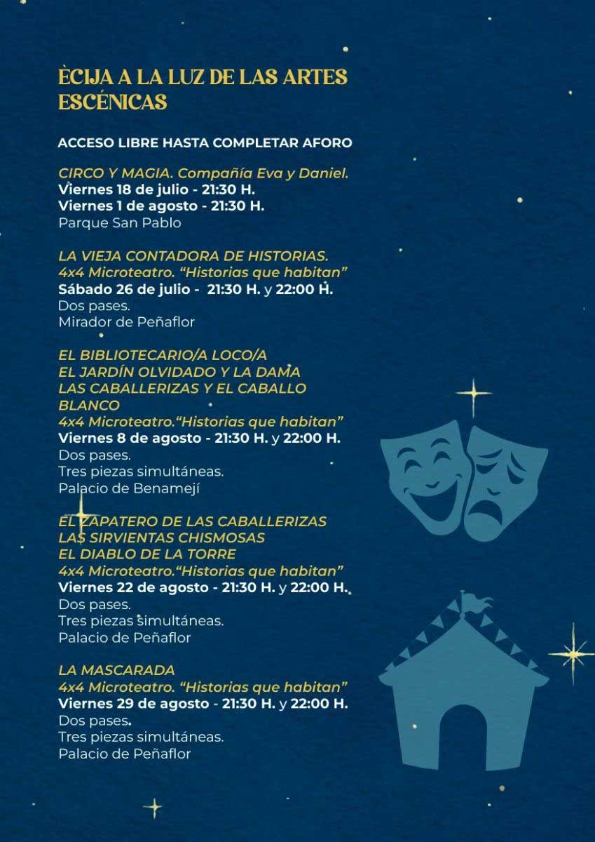 Programacion Ecija a la Luz de las artes escenicas del 17 de julio al 4 de septiembre